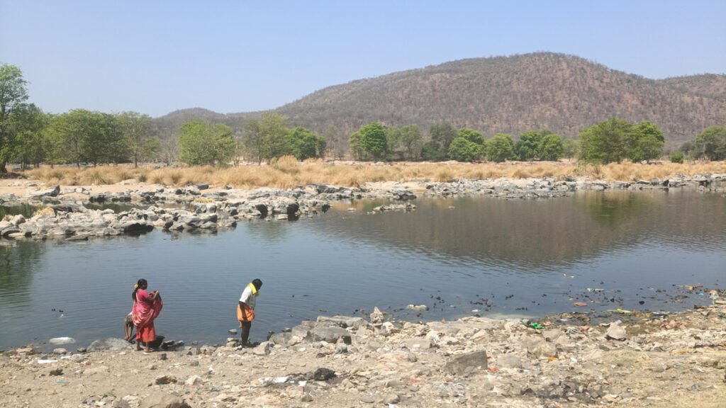 The Cauvery river looks like a pool with reduced water flow