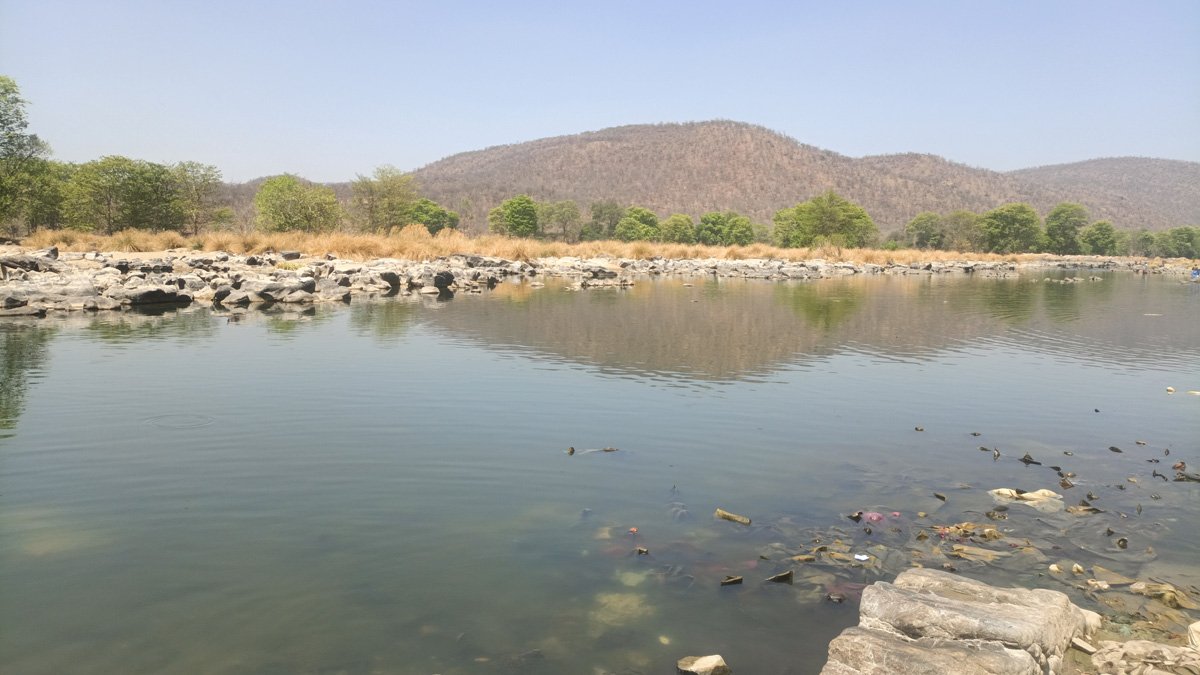 The Cauvery river looks like a pool with reduced water flow